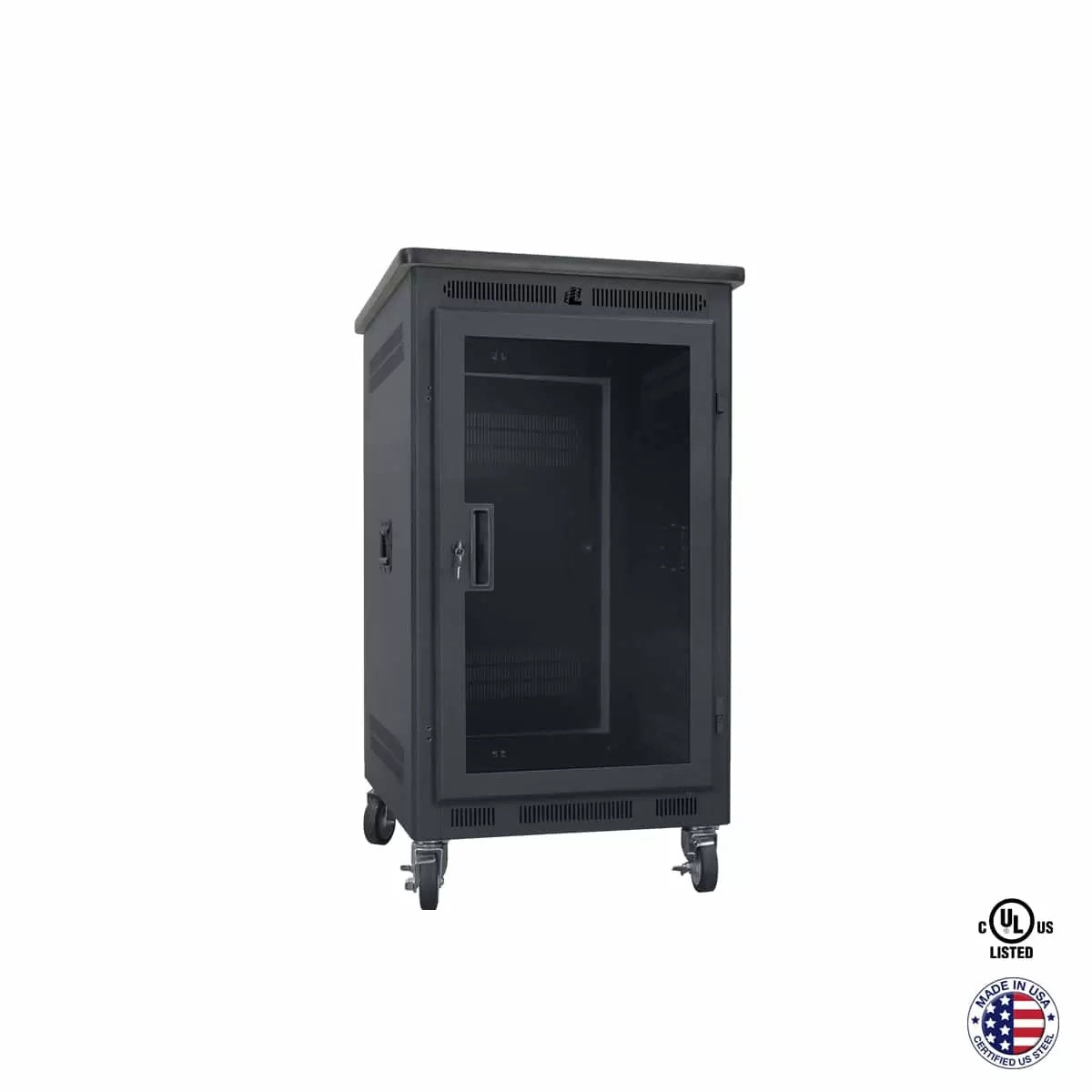 Lowell LPR Series Portable AV Rack Welded Steel Mobile Rack | 14U x 27"D | Plexiglass Door