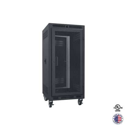 Lowell LPR Series Portable AV Rack Welded Steel Mobile Rack | 21U x 22"D | Vented Door