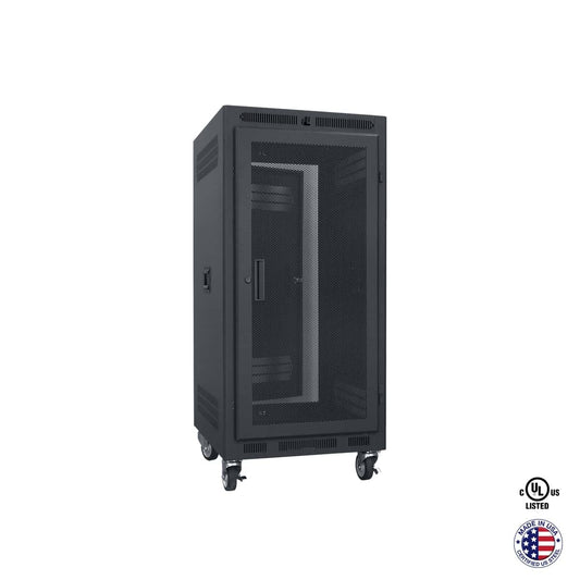 Lowell LPR Series Portable AV Rack Welded Steel Mobile Rack | 21U x 22"D | Vented Door