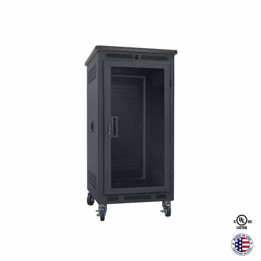 Lowell LPR Series Portable AV Rack Welded Steel Mobile Rack | 21U x 22"D | Plexiglass Door