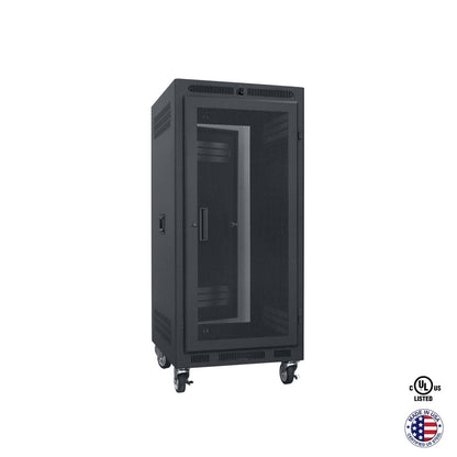 Lowell LPR Series Portable AV Rack Welded Steel Mobile Rack | 24U x 27"D | Vented Door