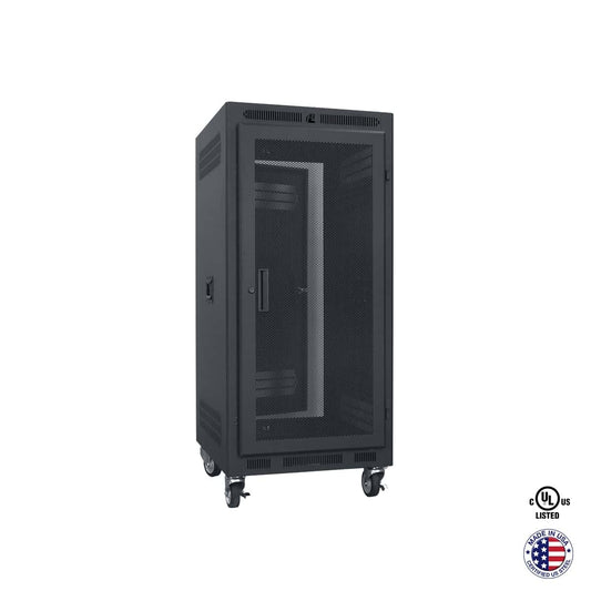 Lowell LPR Series Portable AV Rack Welded Steel Mobile Rack | 24U x 27"D | Vented Door