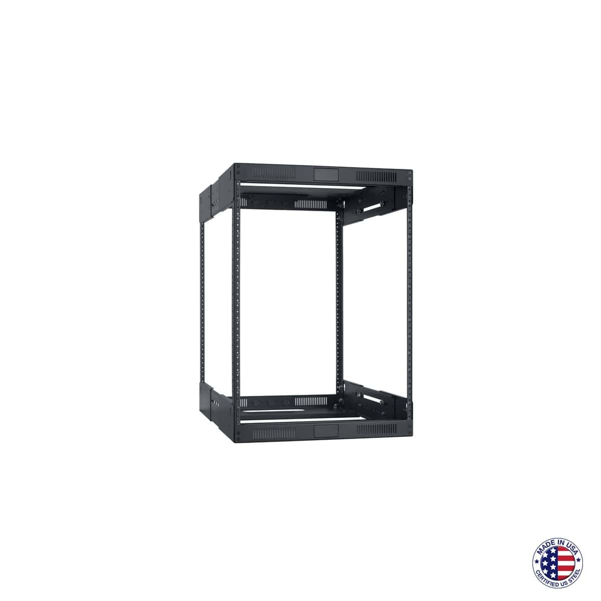 Lowell LVR Series Variable Depth AV Rack Open-Frame Steel Rack | 14U | 21-28"D