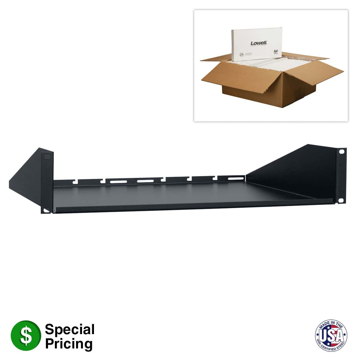 Lowell US-210CC 19" Rack Utility Shelf With Rear Power Strip Notch