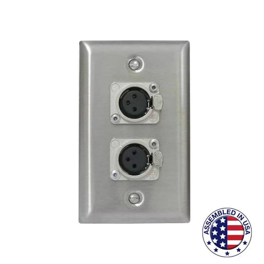 Lowell WP1 Wall Plate One-Gang With Mic Connector | 2 Connectors | Female