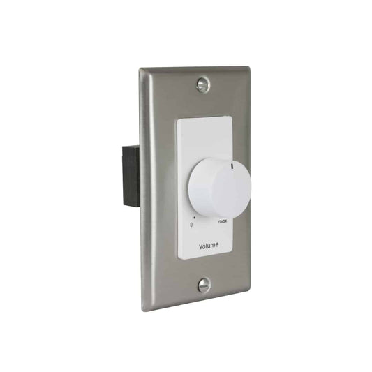 Lowell 100W Mono Volume Control With Decorator Wall Plate | Without Bypass | Stainless Steel & White