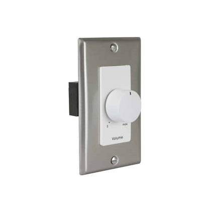 Lowell 100W Mono Volume Control With Decorator Wall Plate | Without Bypass | Stainless Steel & White