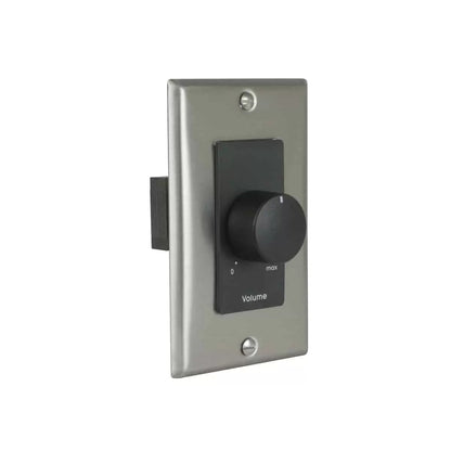 Lowell 25W Mono Volume Control With Decorator Wall Plate | Stainless Steel & Black