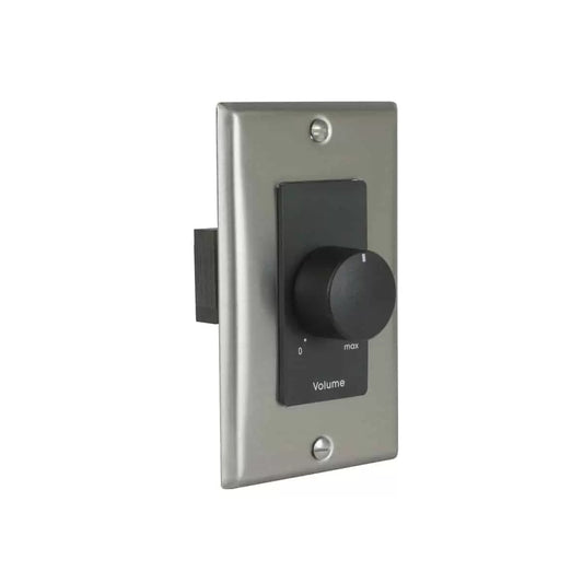 Lowell 25W Mono Volume Control With Decorator Wall Plate | Stainless Steel & Black