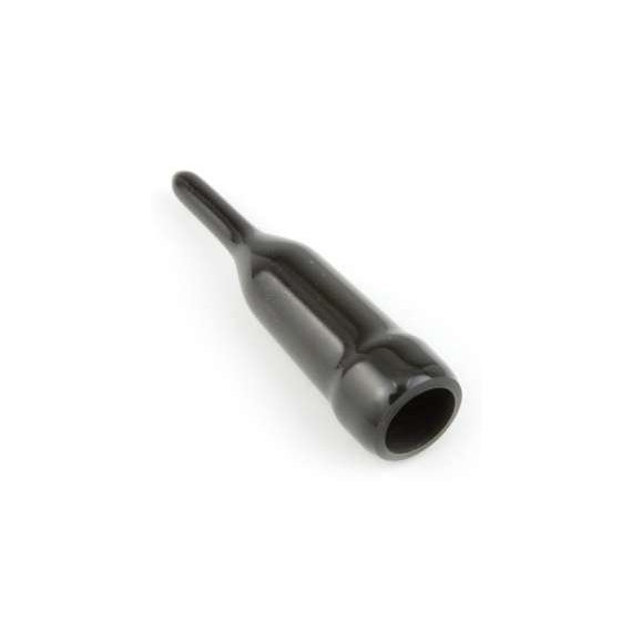 35510 water-tight replacement boot for TA5P mic connectors, angled view showing black rubber body with open wide end and narrow cable-entry tube, Lectrosonics
