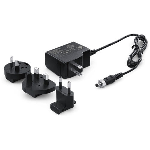Blackmagic Design 12V12W locking power supply with coiled cable and international plug adapters