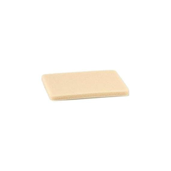 35924 hypoallergenic thermal insulation pad, angled top view of flat rectangular beige foam pad with rounded corners and thin white backing edge, Lectrosonics