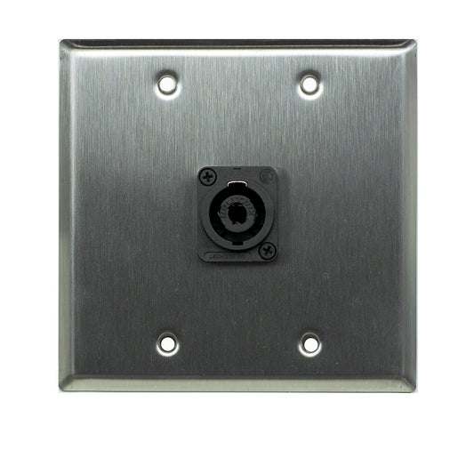 Whirlwind Two-Gang Wall Plate Brushed Stainless Connector Plate | 1-Position | Neutrik Speakon NL4