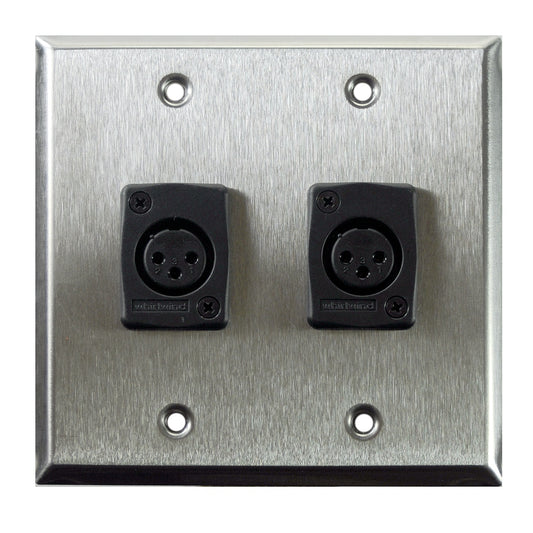 Whirlwind Two-Gang Wall Plate Brushed Stainless Connector Plate | 2-Position | Female Whirlwind XLR