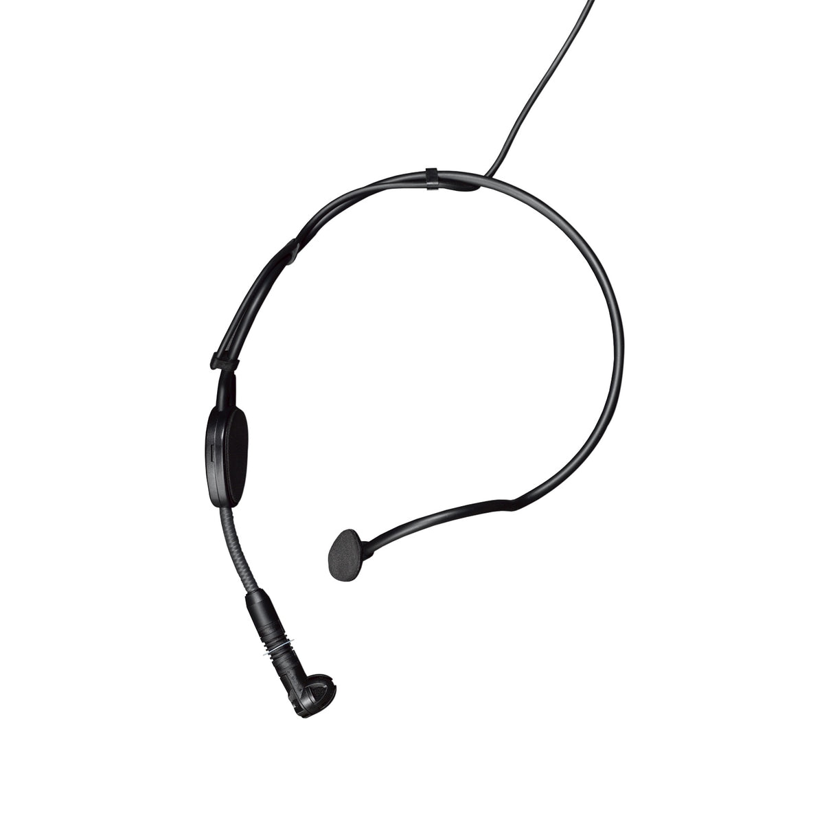 C544 L headworn sports microphone side view showing black neckband, foam ear pad and flexible gooseneck boom with mini XLR cable, AKG