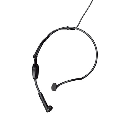C544 L headworn sports microphone side view showing black neckband, foam ear pad and flexible gooseneck boom with mini XLR cable, AKG