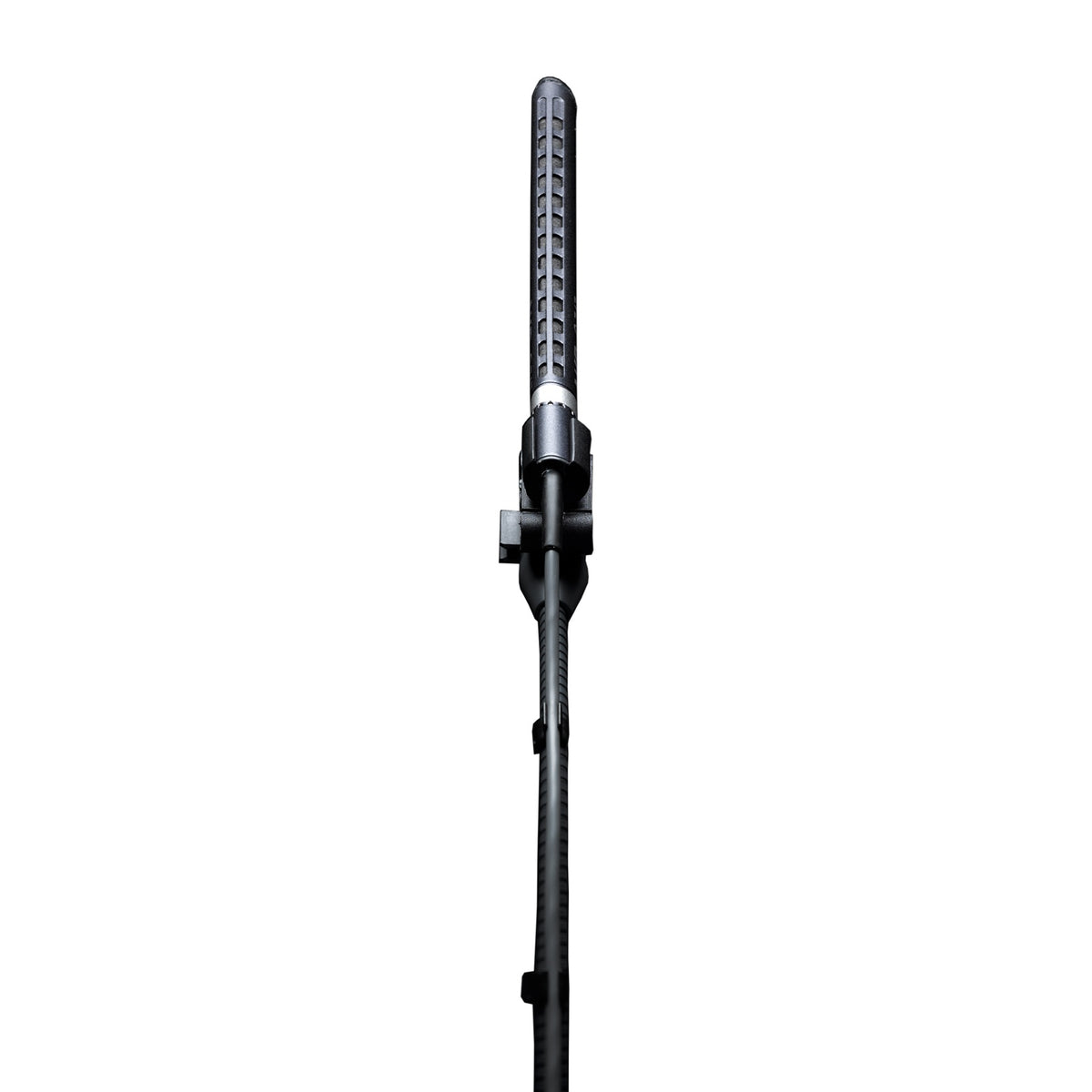 C747 V11 shotgun mic rear view with swivel joint and flexible gooseneck stem detail, AKG