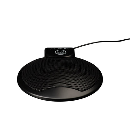 CBL 410 PCC boundary desktop microphone perspective view showing low-profile black housing with attached cable, AKG