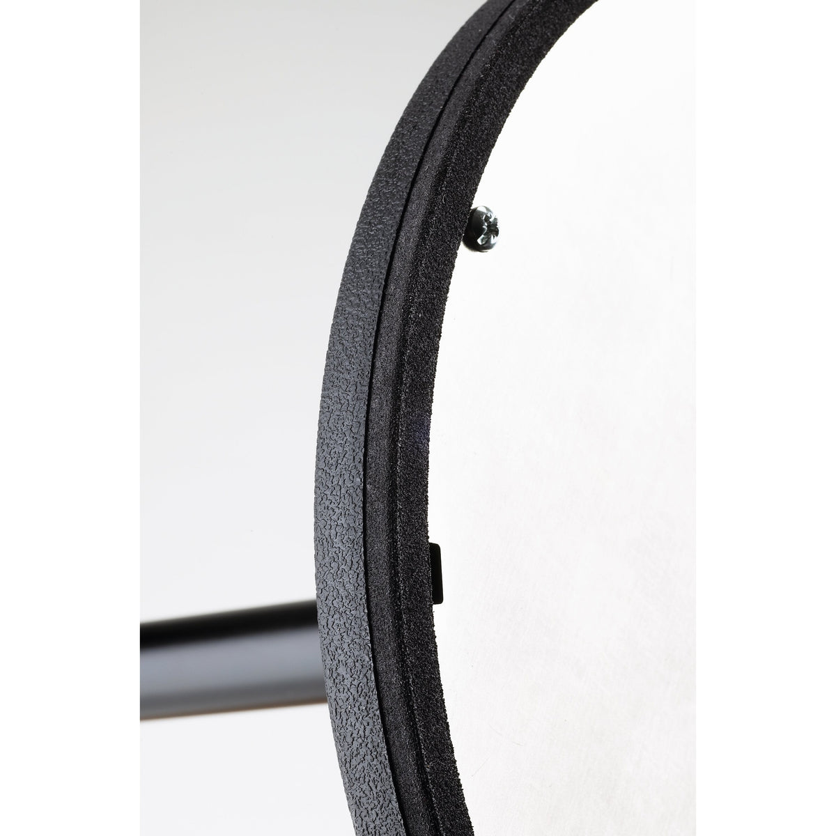 26125 round base edge close-up showing textured black finish, rubber ring and underside screw, K&M