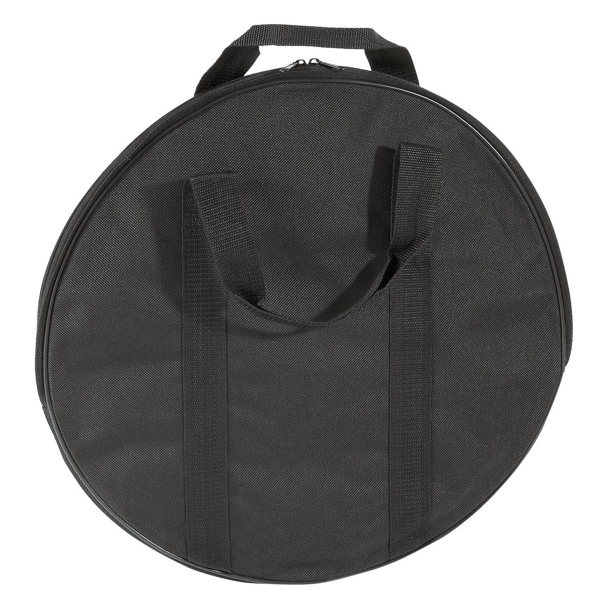 26751 round carrier bag front view in black nylon with two webbing carry straps and a top grab handle by the zip, K&M