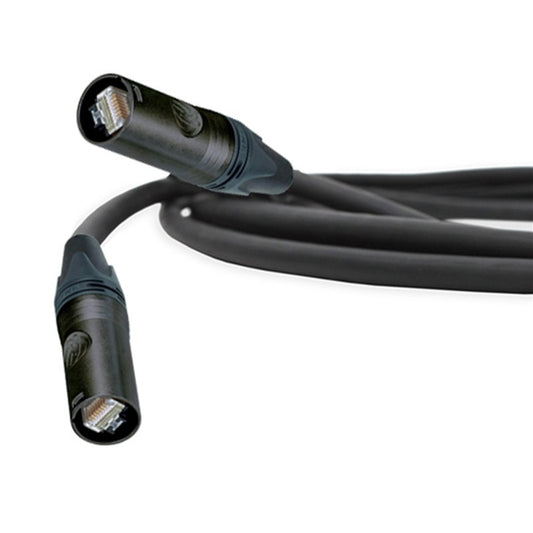 ProCo Sound DuraShield Cat6A cable with both EtherCon connectors shown on coiled black jacket