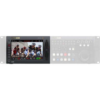 Blackmagic Design HyperDeck Extreme 8K HDR front panel with transport buttons, LCD monitor and CFast slots