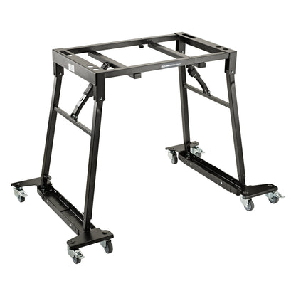 18806 trolley fitted under a black folding keyboard table stand, full view on four locking castors, K&M