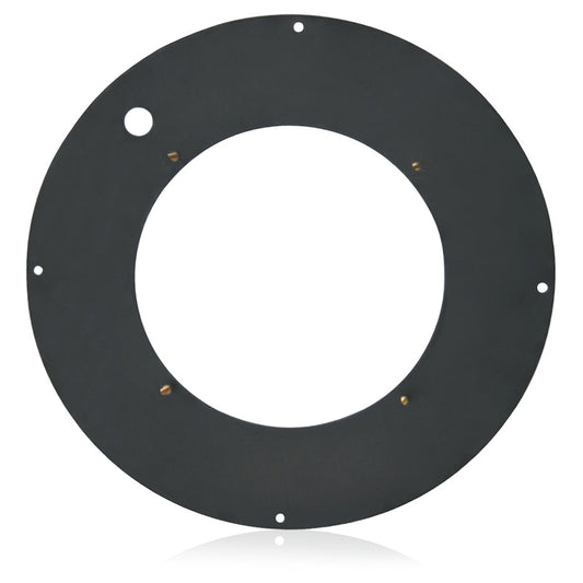 AtlasIED 12TO8PLATE speaker adapter plate front view with mounting holes and threaded studs around center cutout