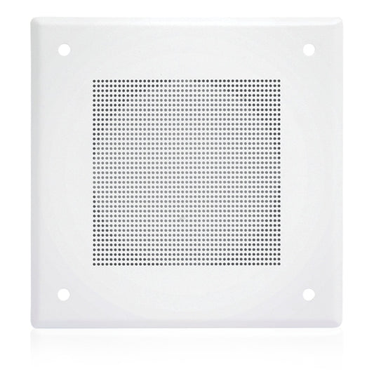 AtlasIED 161-4 square white baffle front view with perforated grille and four corner mounting holes