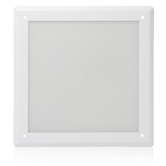 AtlasIED 170-8A square white perforated ceiling baffle for 8" speakers, front view with corner mounting holes