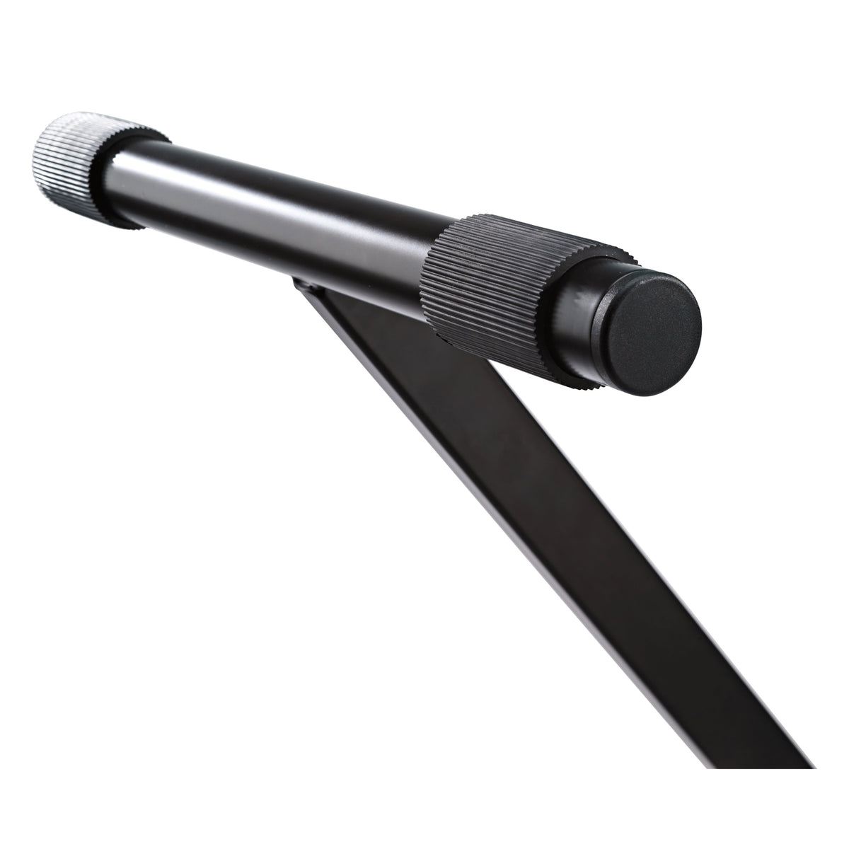 18930 X-Stand keyboard stand close-up of support tube with knurled adjustable stop rings and rubber end cap, K&M