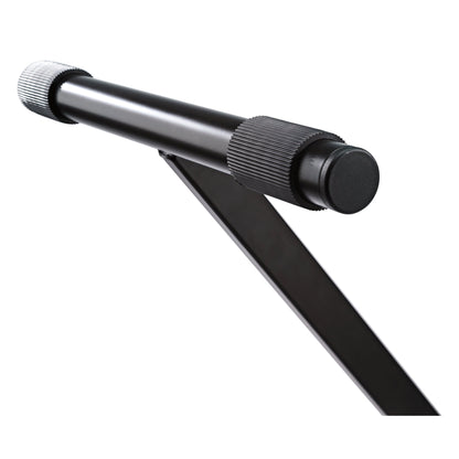 18930 X-Stand keyboard stand close-up of support tube with knurled adjustable stop rings and rubber end cap, K&M