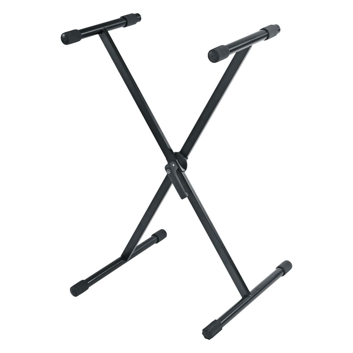 18930 X-Stand keyboard stand angled three-quarter view showing X-frame legs, support tubes and center locking lever, K&M