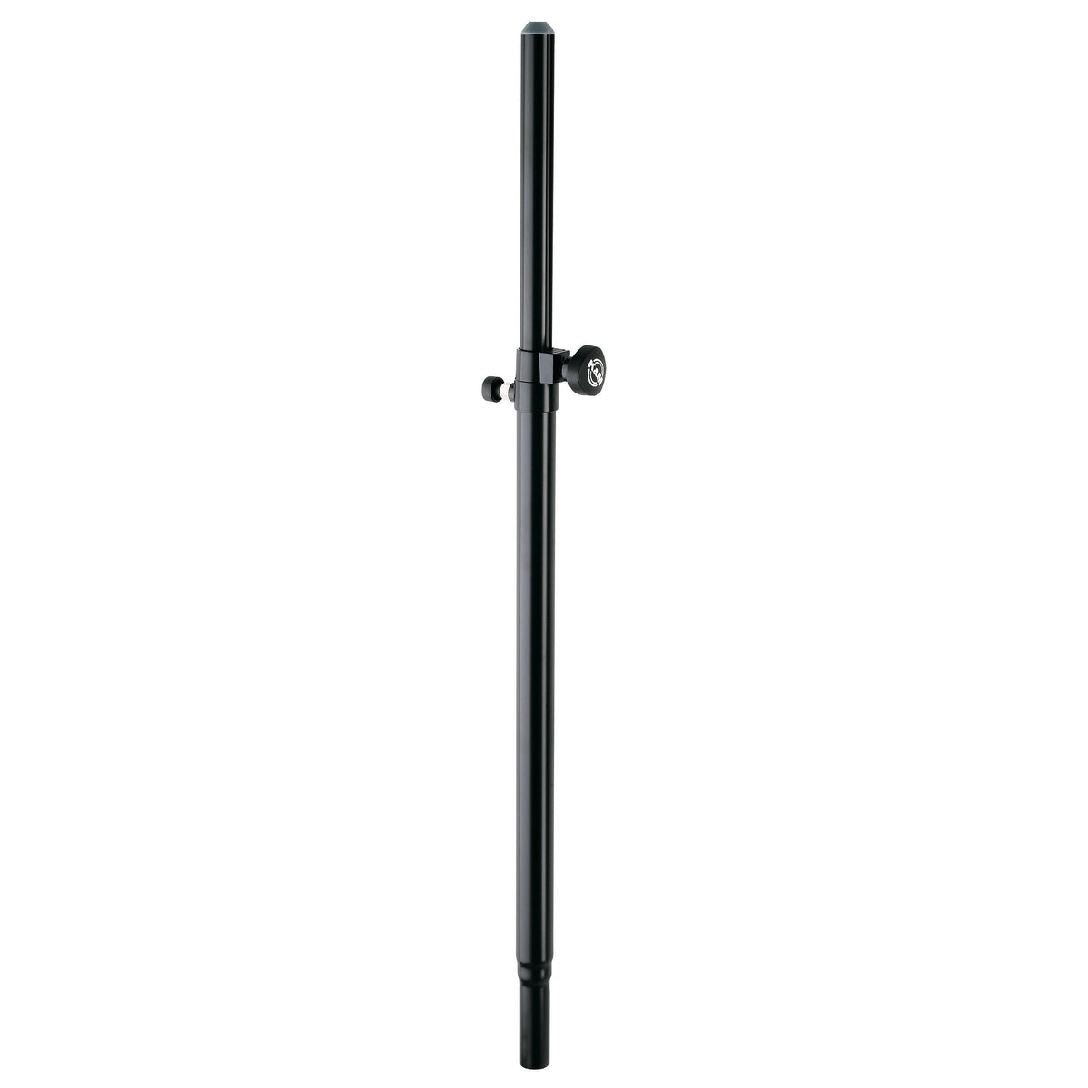 21336 distance rod full length front view with black tube and clamp collar with two clamping knobs at mid-height, K&M