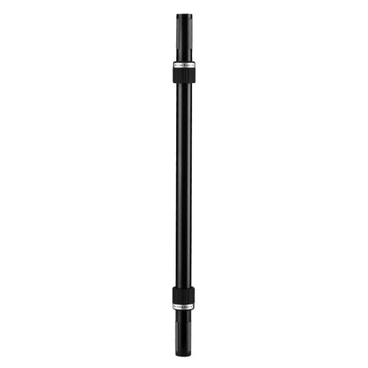 21360 distance rod full length view in black with ring lock collars at each end labelled close and open, K&M