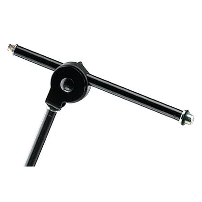 21430 overhead mic stand boom tip detail showing T-bar mic mount with threaded ends and pivot swivel head, K&M