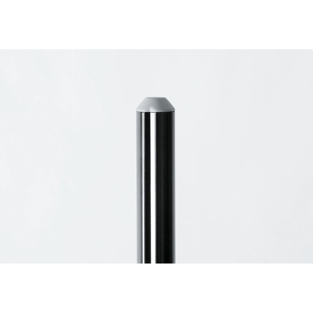 21435 speaker stand top pole close-up showing grey plastic end cap on black steel tube, K&M