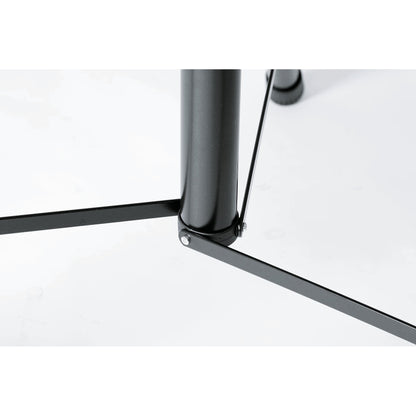 21435 speaker stand lower collar close-up with riveted flat steel spreader braces attached to the centre tube, K&M