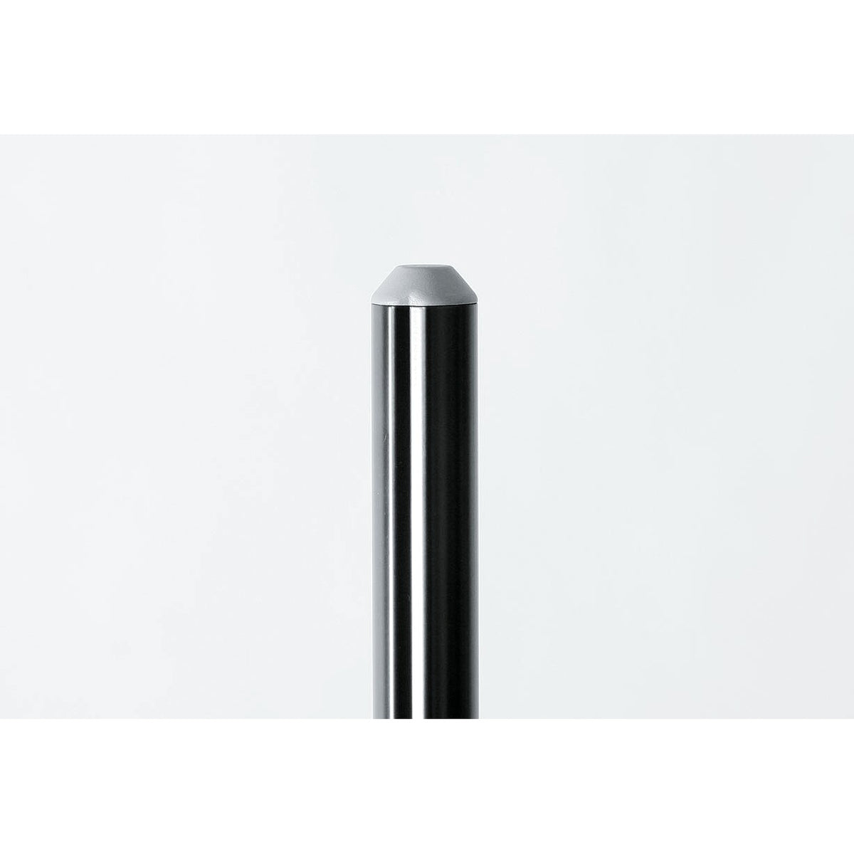 21436 speaker stand top of upper tube detail showing grey cap on black aluminum pole, K&M