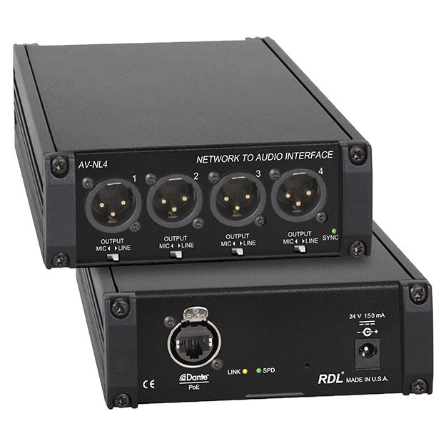 RDL AV-NL4 Dante Network to Audio Interface