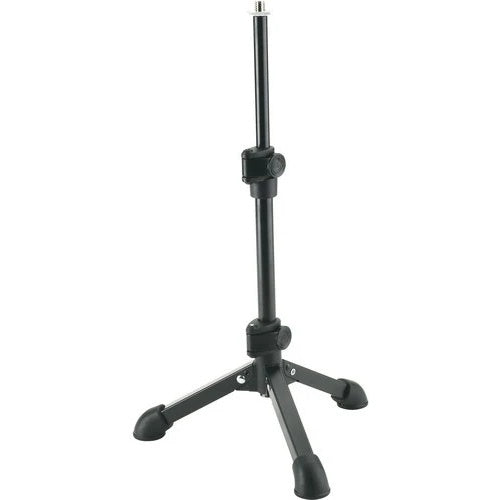 KM 23150.500.55 desktop microphone stand full view with folding tripod base, telescoping shaft and thread adapter, K&M