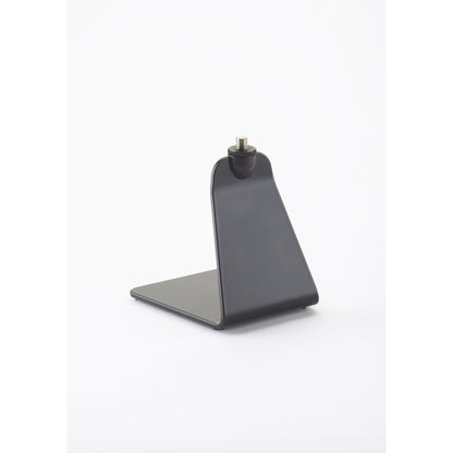 23250 flat base table microphone stand rear three-quarter view showing curved black upright and threaded stud with knurled collar, K&M