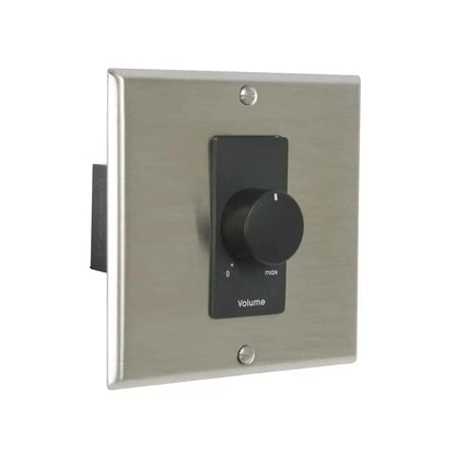 Lowell 150W Stereo Volume Control With Decorator Wall Plate | Stainless Steel & Black