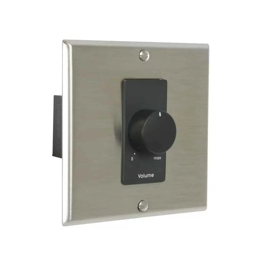 Lowell 150W Stereo Volume Control With Decorator Wall Plate | Stainless Steel & Black