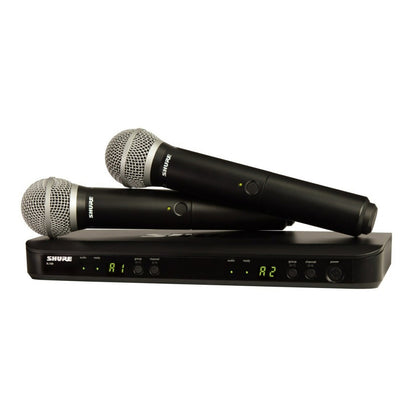Shure BLX288/PG58 Dual Vocal Wireless System Front with Dual Wireless Mics