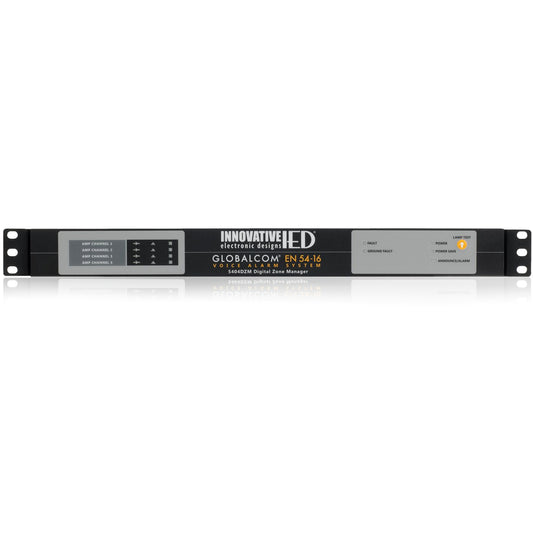AtlasIED IED5404DZM GLOBALCOM EN 54-16 digital zone manager front panel with amp channel and fault indicators
