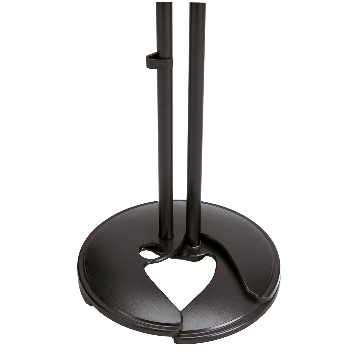 26075 round base detail with heart-shaped cutout and height-adjustment clip on the tube, K&M