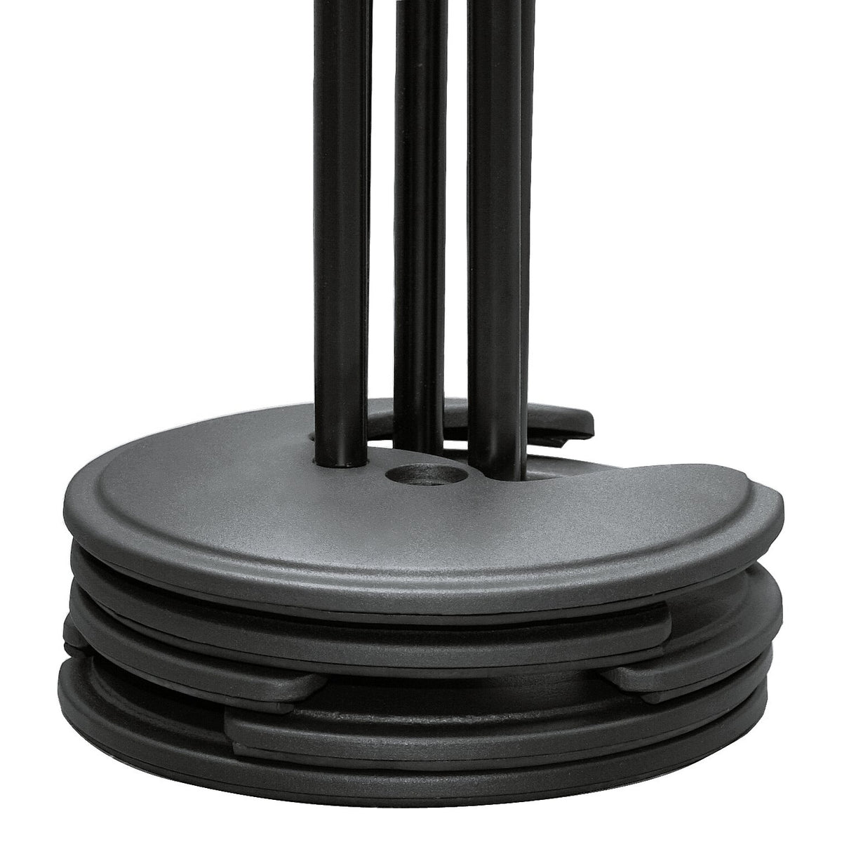 26075 stacked bases of multiple stands nested together, showing compact storage profile, K&M