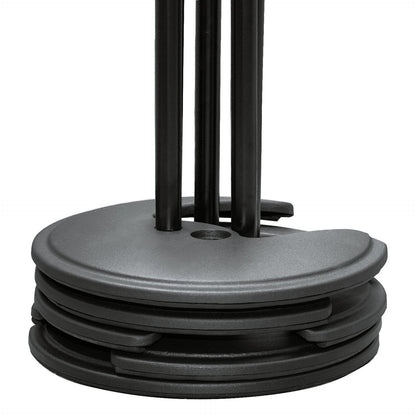 26075 stacked bases of multiple stands nested together, showing compact storage profile, K&M
