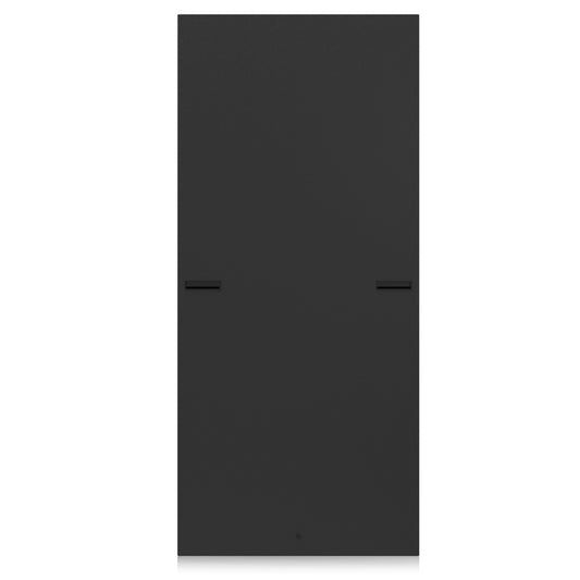 AtlasIED SPS44-36 black steel side panel for rack enclosure, flat face view with two slotted latch cutouts